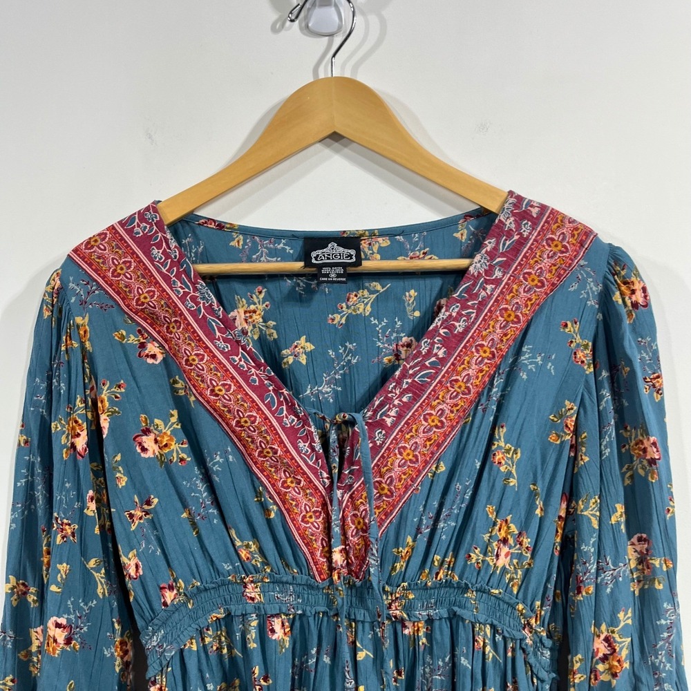 Angie Y2K Babydoll Boho Floral Bell Sleeve Peasant Top Womens Medium Festival - Picture 3 of 10